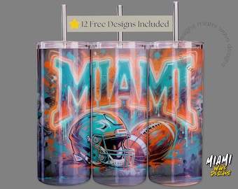Graffiti Football Team Miami Sublimation PNG Digital Download – 20oz Tumbler Wrap 0201