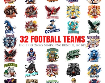 32 Football Mascot PNG Bundle, Football Team Mascot Clipart, Football PNG for sport jersey, Game Day Football Clipart, Football Animal 0178