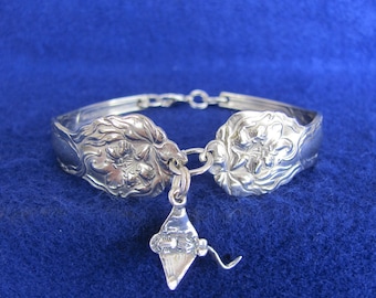 Old Vintage Flatware Silver Spoon Bracelet w/ Sterling Silver Stingray Charm PLUS * Free * Polishing Cloth