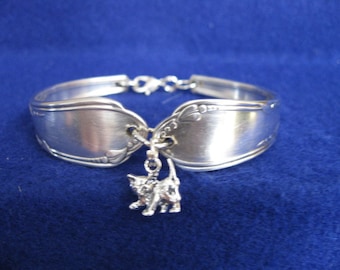 Vintage Silverplate Spoon Bracelet with Sterling Silver Kitty Charm