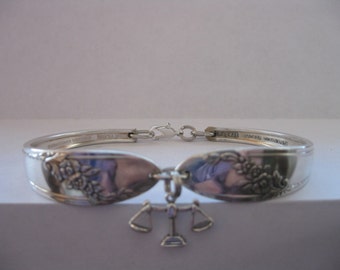 Vintage Silver Spoon Bracelet w ZODIAC Libra Charm