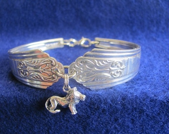 Old Vintage Silver Spoon Bracelet w/ Sterling Silver 3D Zodiac " LEO " Charm  PLUS * Free * Silver Polishing Cloth