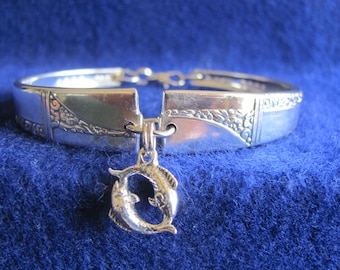 Old Vintage Silver Spoon Bracelet w/ Sterling Silver 3D Zodiac PISCES Charm PLUS * Free * Silver Polishing Cloth