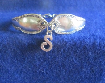 Vintage Silver Spoon Bracelet w/ Sterling Silver Initial Letter " S " Charm