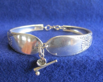 Old Vintage Silver Spoon Bracelet w/ Sterling Silver Baseball, Glove & Bat Sports Charm PLUS * Free * Silver Polishing Cloth