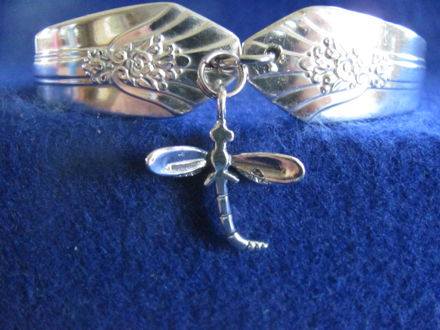 Old Vintage Silver Spoon Bracelet W/ Sterling Silver Dragonfly Etsy