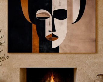 Abstract Face Wall Art, Modern Portrait Print, Neutral Terracotta Wall Decor, Organic Modern Living Room Art, Printable Wall  Art AQ00168