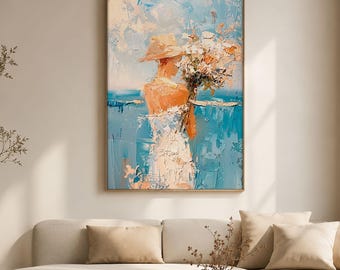 Abstract Wall Art | Blue Floral Woman Decor | Bedroom Printable Download | AQ00179