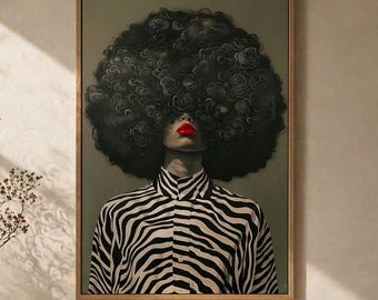 Black Woman Portrait, Modern Afrocentric Decor, African Hair Art, Afro Queen Wall Art AQ0097