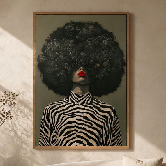 Black Woman Portrait, Modern Afrocentric Decor, African Hair Art, Afro Queen Wall Art AQ0097