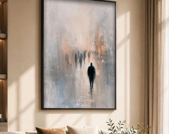 Masculine Wall Art, Large Abstract Wall Art, Textured Wall Art Print, Moody Minimalist Oil Painting Modern Neutral Living Room Decor AQ00176