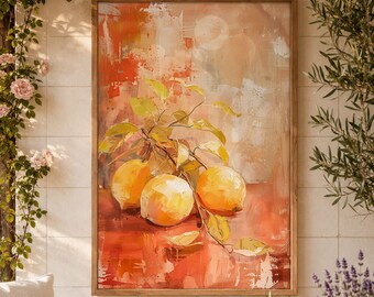 Lemon Kitchen Wall Art, Mediterranean Citrus Print, Modern Farmhouse Dining Room Decor, Terracotta Botanical Poster Instant Download AQ00166