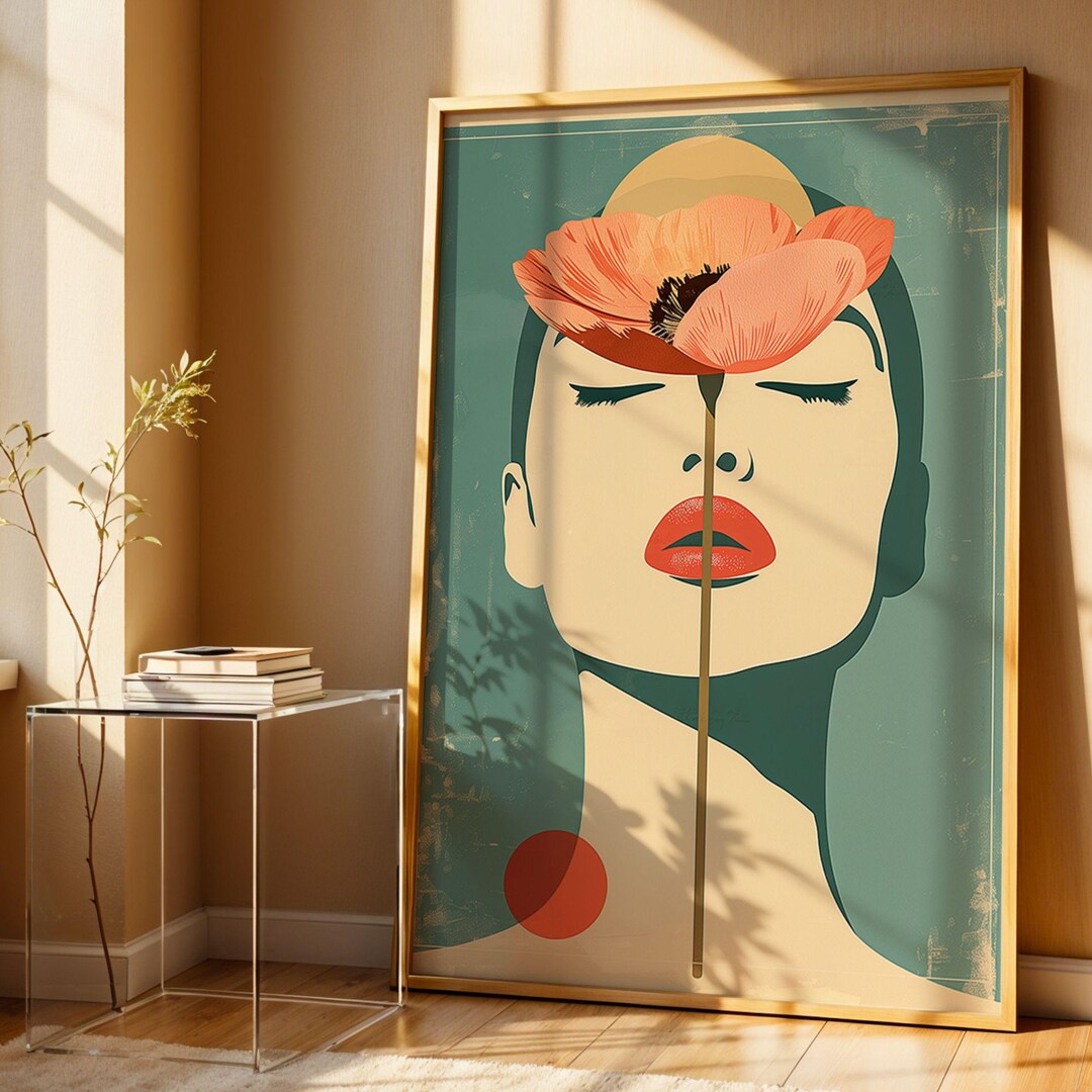 Abstract Woman Flower Art Print, Modern Feminine Portrait (digital ...