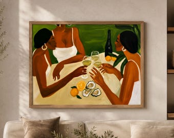 Afrocentric Kitchen Wall Art Black Woman Dinner Party Print Modern Feminine Dining Room Decor Luxury Printable Wall Art Warm Maximalist Art