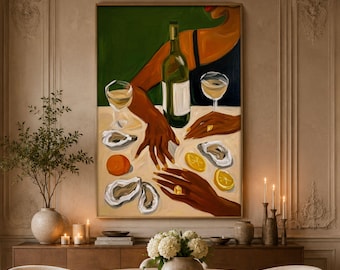 Black Woman Wall Art Print, Afrocentric Dinner Scene, Kitchen Wall Decor, Dining Room Artwork, Wine Art Printable AQ00153
