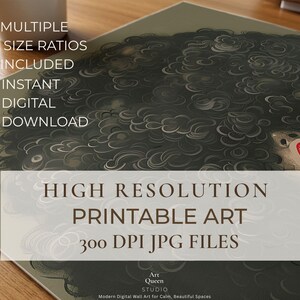 May include: Printable art featuring a detailed illustration with swirling patterns in shades of gray and white. The artwork includes the text "HIGH RESOLUTION PRINTABLE ART 300 DPI JPG FILES" and "MULTIPLE SIZE RATIOS INCLUDED INSTANT DIGITAL DOWNLOAD".