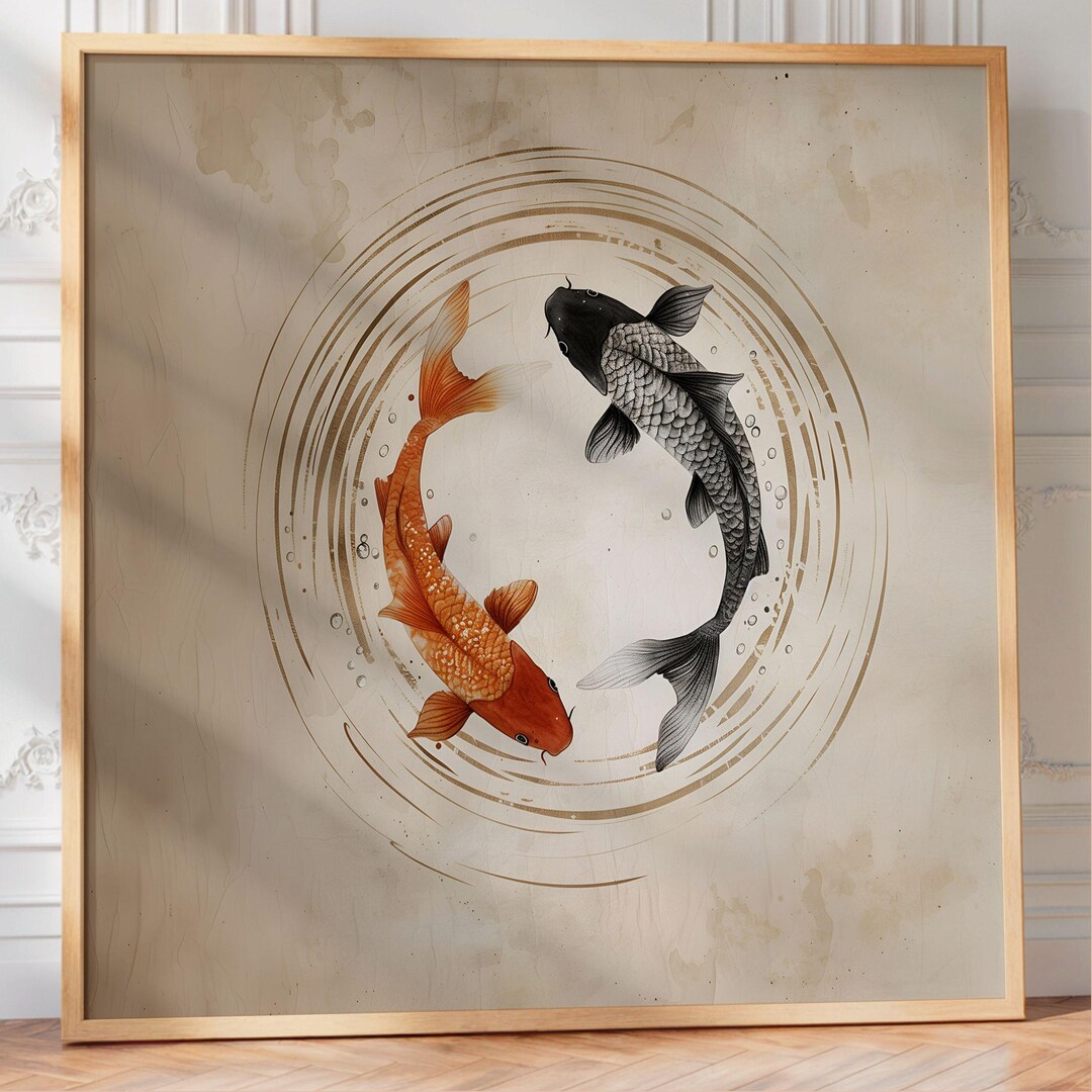 Japandi Horizontal Wall Art Koi Fish Yin Yang Zen Minimal Printable ...