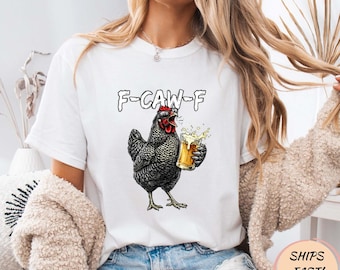 Vintage Rooster F Caw F Funny Coffee Drinker Shirt, Sarcastic Humor Chicken Tee, Retro Farm Animal Graphic T-Shirt Gift