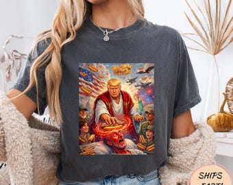 Trump As Jesus Political Satire Shirt, Funny Conservative Humor Tee, Parody Graphic T-Shirt, Election Joke Gift