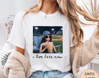 I Live Here Now Funny Baseball Girl T-Shirt, Softball Mom Tee, Ballfield Lover Shirt, Sports Fan Humor Tee, Cute Game Day Graphic Shirt
