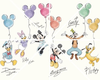 Retro Mickey and Friends Signatures Png File, Disneyland Balloon Digital Download, Disneyworld Characters Png, Disneyland Mouse Head