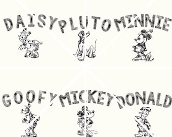 Mickey Mouse Firends Sketch Png, Family Vacation Instant Download, Printable Design For Cricut Cutting File