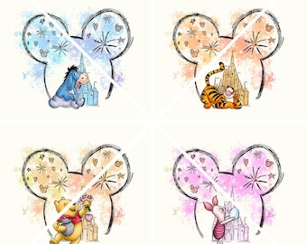 Winnie the Pooh Watercolor Castle Png Clipart | Printable Winnie the Pooh Friends | High Quality | Instant Download