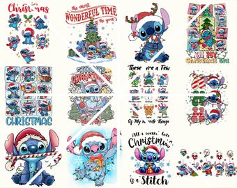 Paquete de imágenes PNG de Stitch navideño, sublimación navideña (descarga digital)