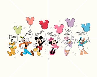 Retro Mickey and Friends Signatures Png File, Disneyland Balloon Digital Download, Disneyworld Characters Png, Disneyland Mouse Head