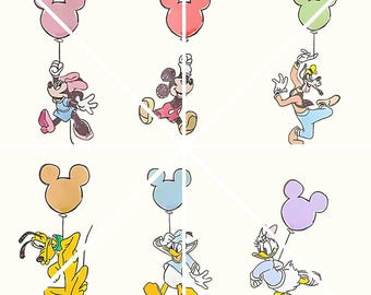 Retro Mickey and Friends Signatures Png File, Disneyland Balloon Digital Download, Disneyworld Characters Png, Disneyland Mouse Head