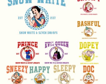 Snow White and Seven Dwarfs PNG Clipart (Digital Download)