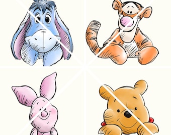 Winnie the Pooh Watercolor Png Clipart | Printable Winnie the Pooh Friends | High Quality | Instant Download