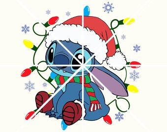 クリスマス スティッチ ライト PNG、クリスマス ディズニー スティッチとリロ (デジタル ダウンロード)