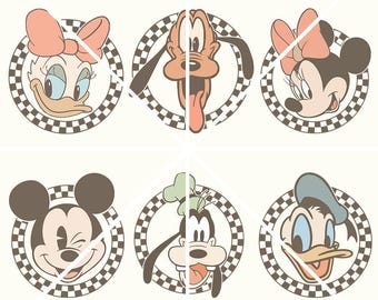 Retro Mickey and Friends Checkered PNG Bundle (Digital File)