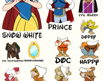 Snow White and Seven Dwarfs PNG Clipart (Digital Download)