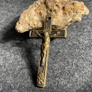 Antique Crucifix Pendant: Catholic Missionary Cross with Wooden Inlay