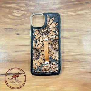 Handmade Leather iPhone 15 Plus Case: Tooled Floral Western Design