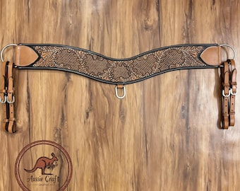 Collier De Poitrine Western Pour Cheval, Modèle "Tripping" En Cuir Fait Main, Motif Floral - Livraison Offerte
