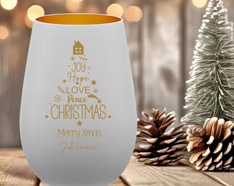 Windlicht „frohe Weihnachten“ | Personalisiertes Weihnachtsgeschenk Mit Name | Graviertes Stölzle Elements Glas | Edle Weihnachtsdeko