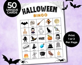 Halloween Bingo Game, 50 Printable Cards (Digital Download)