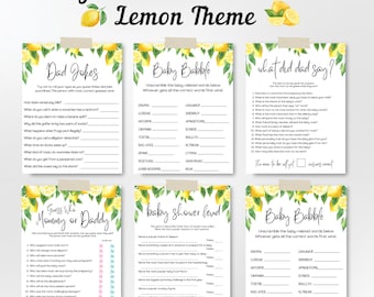 Baby Shower Games Bundle: Lemon Baby Shower Theme, Fun Printable Shower Games (Digital Download)