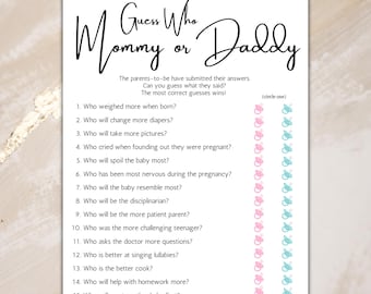 Guess Who Baby Shower Game: Mommy or Daddy, Printable Fun (Digital Download)