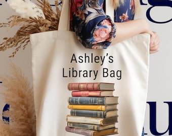 Personalized Library Tote Bag, Custom Name Book Bag for Kids, Teachers, Bookworm, Cute Canvas Reading Tote Gift Idea, Gift for Book Lover,3