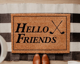 Hello Friends Golf Master Doormat, Golf Lover Gift, Sports Fan Welcome Mat, Hello Friends Entry Rug, Front Porch Decor, Outdoor Decor DM80