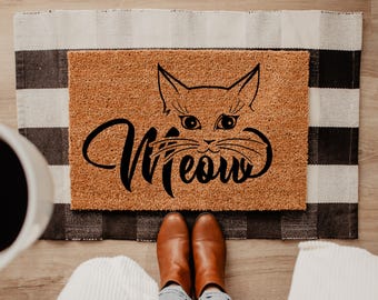 Meow Door Mat- Pet Owner, Love Cats, Meow Paw, Cat Lovers Gift, Welcome Door Mat, Wedding Gift, Housewarming Doormat, Funny Cat Doormat, 60