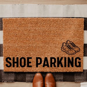 Funny Shoe Parking Doormat, Welcome Door Mat, Gift For Home, Skinny Natural Coir Mat for Small Spaces DM84