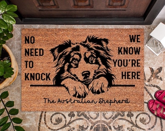 Australian Shepherds Door Mat, Australian Shepherds Mat, No Need to Knock Australian Shepherd Doormat, Welcome Australian Shepherd Mat DM62