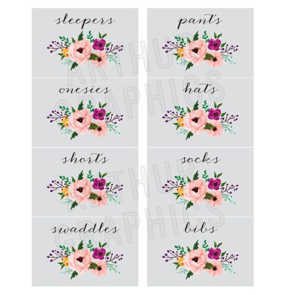 floral printable baby nursery drawer labels basket labels etsy