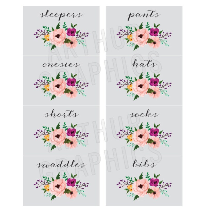 Floral Printable Baby Nursery Drawer Labels / Basket Labels Print
