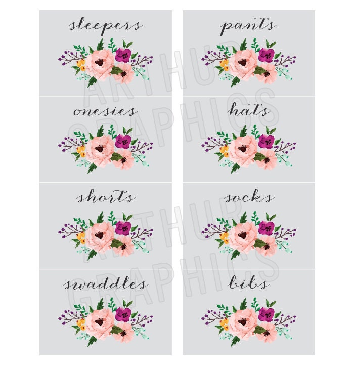 Floral Printable Baby Nursery Drawer Labels / Basket Labels Print Yourself Baby Girl, Nursery ...